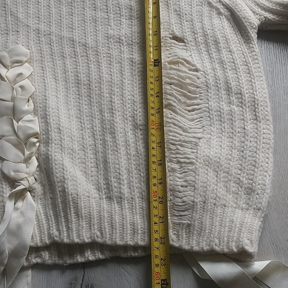 Moussy ribbon sweater beige chunky knit ripped - Picture 8 of 13
